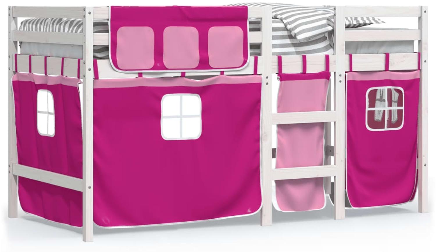 vidaXL Kinderhochbett mit Vorhängen Rosa 90x190 cm Massivholz Kiefer 3283831 Bild 1