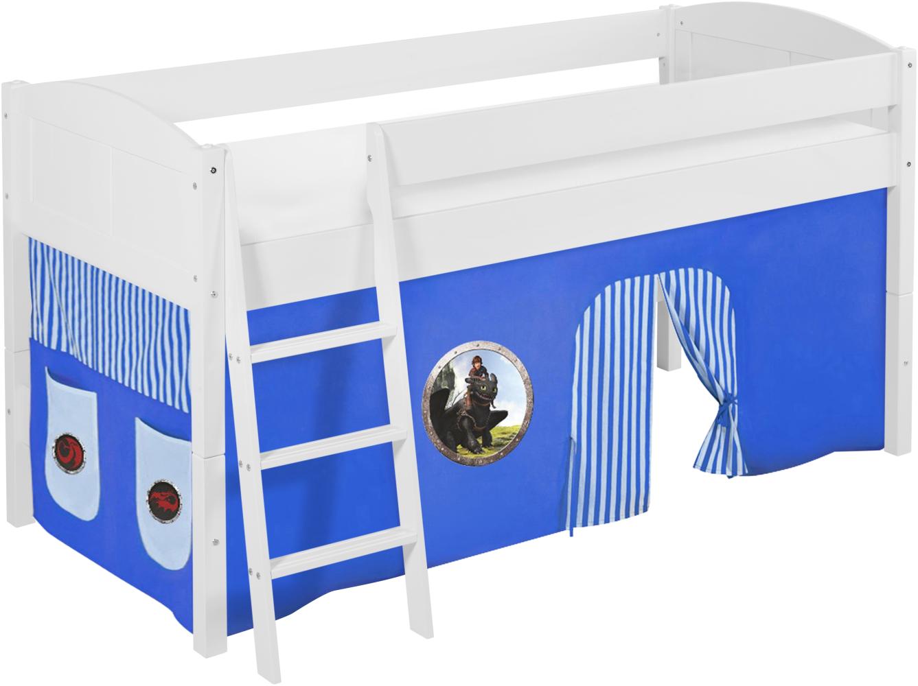 Lilokids 'Ida 4106' Spielbett 90 x 200 cm, Dragons Blau, Kiefer massiv, mit Vorhang Bild 1