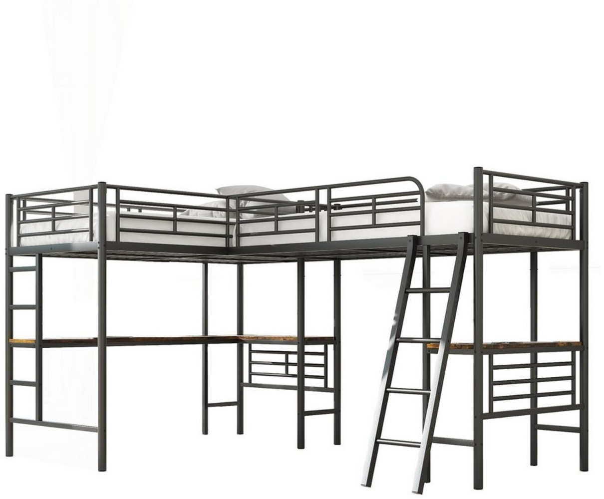 Flieks Hochbett Kinderbett Metallbett 90x200cm mit 2 Liegefläche und Schreibtisch Bild 1