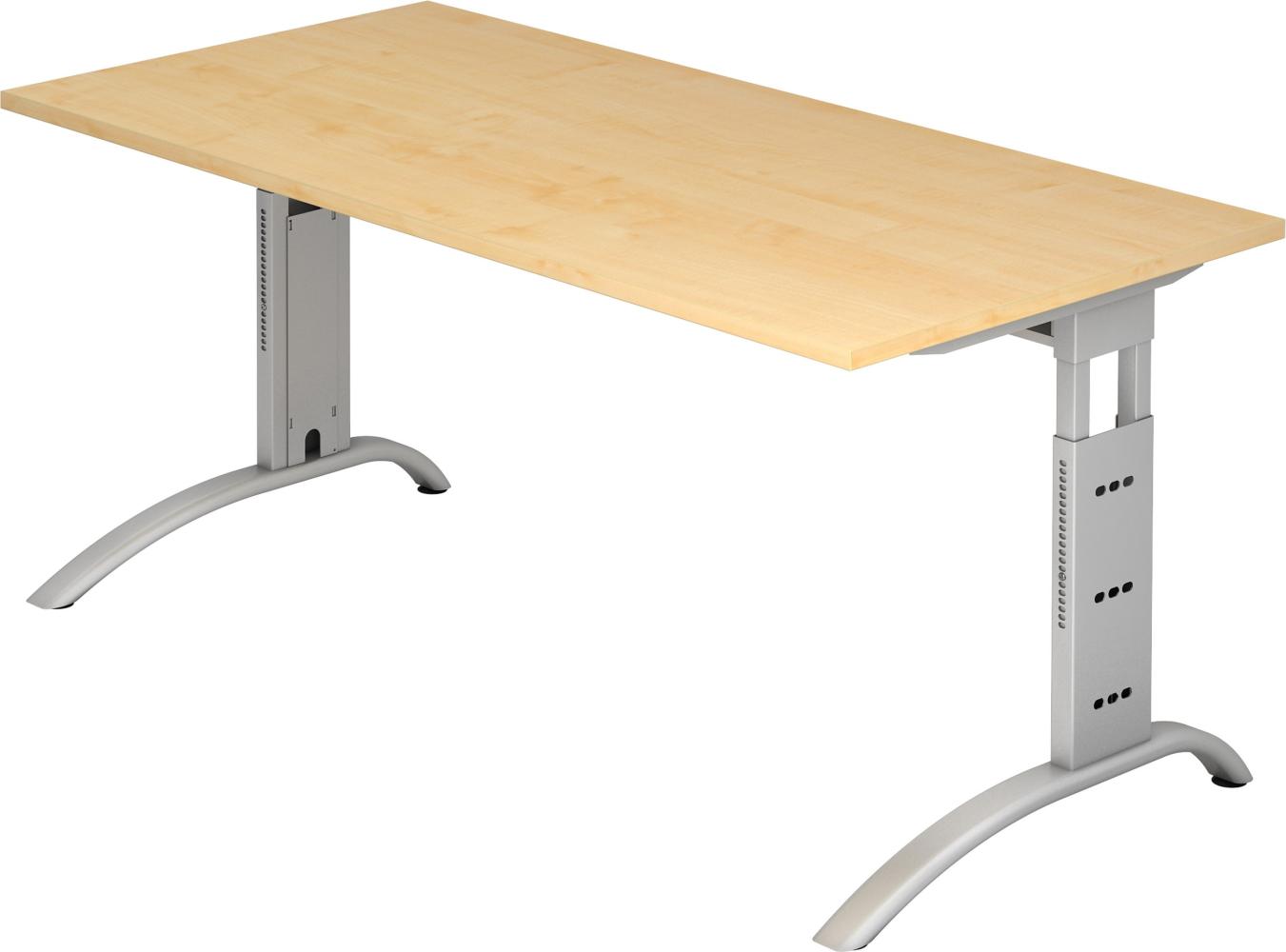 bümö manuell höhenverstellbarer Schreibtisch 160x80 cm in Ahorn - PC Tisch höhenverstellbar & groß, höhenverstellbarer Tisch Büro, großer Computertisch verstellbar, F-Serie, FS-16-3-S Bild 1