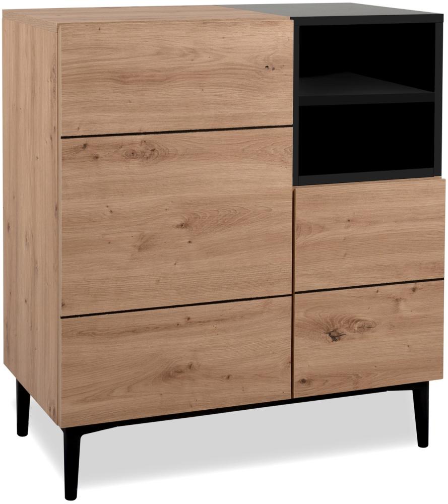 Sideboard Eiche Holz in Natur Schwarz, 80x90x40cm Bild 1