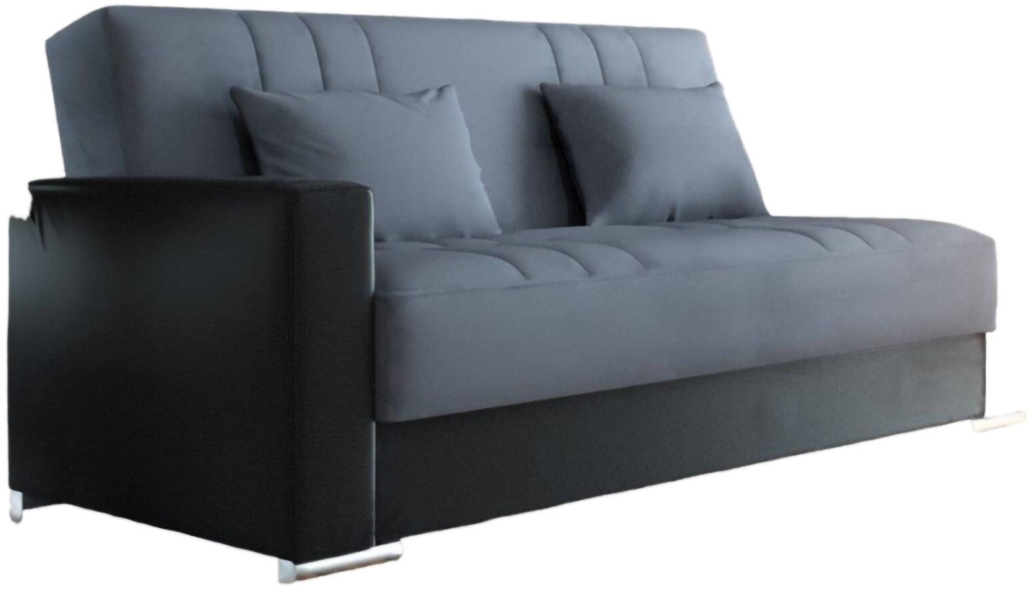 Dmora 3-Sitzer Schlafsofa Arix, Sofa mit Stauraum aus Öko-Leder und Stoff, Sofa mit Klick-Klack-Öffnung und 2 Kissen, 230 x 96 x 101 cm, Schwarz und Grau Bild 1