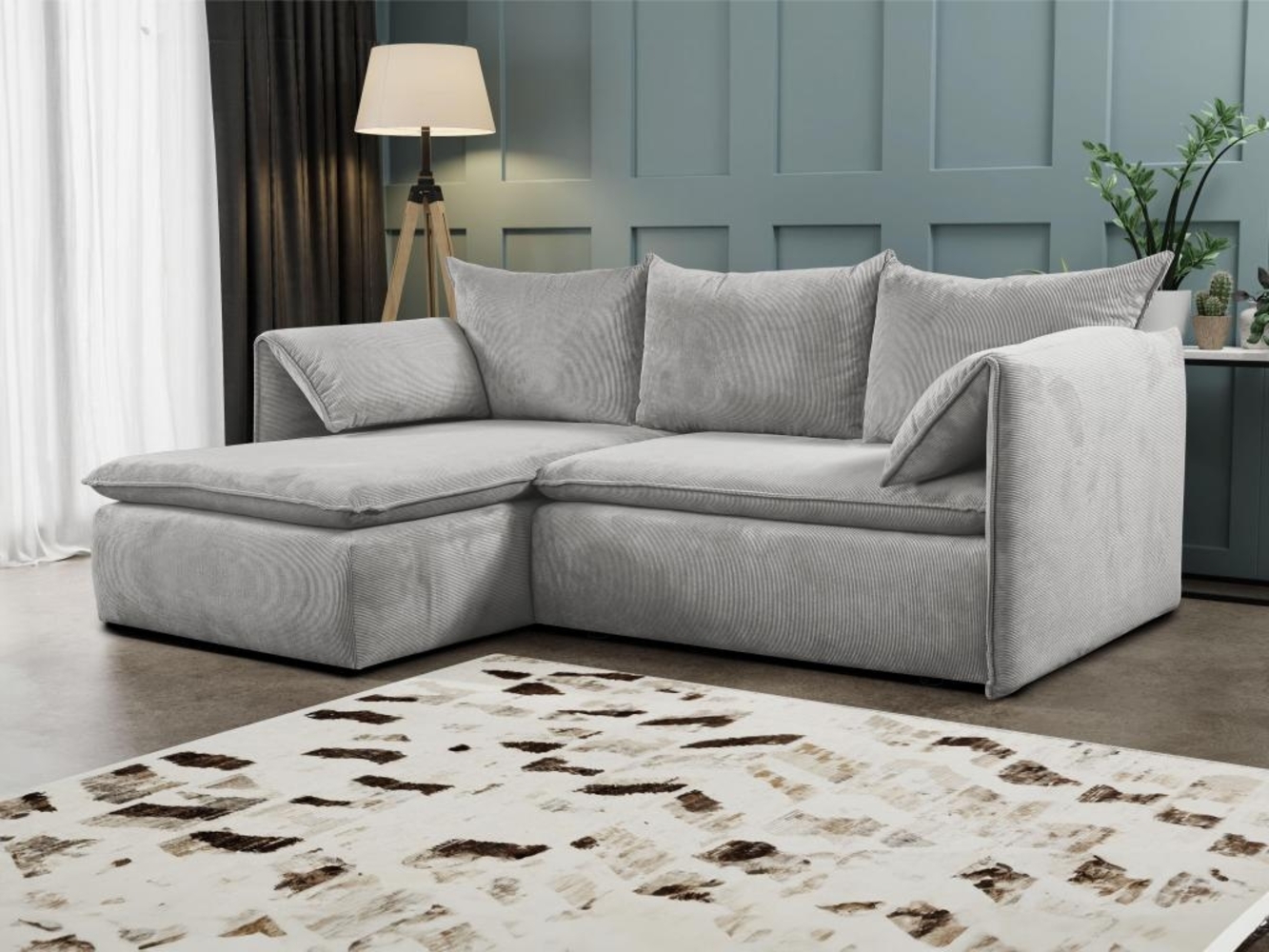 Vente-unique - Ecksofa mit Schlaffunktion - Ecke Links - Cord - Hellgrau - TEODORA Bild 1