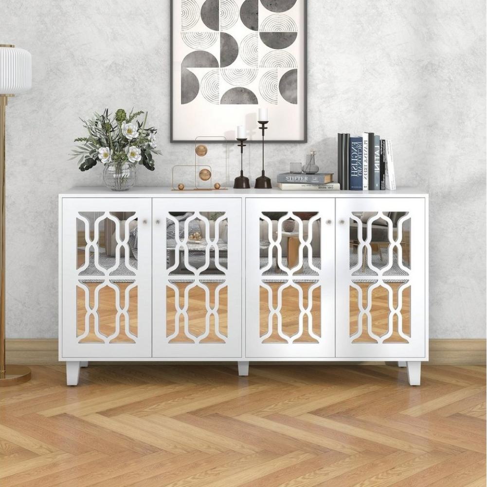 BlingBin Sideboard verspiegelte Anrichte mit kühlen Kristallgriffen Breite 160CM (Vier Türen, mit beweglichem Laminat), Gesamtabmessungen:160 x 40 x 84(cm) Bild 1