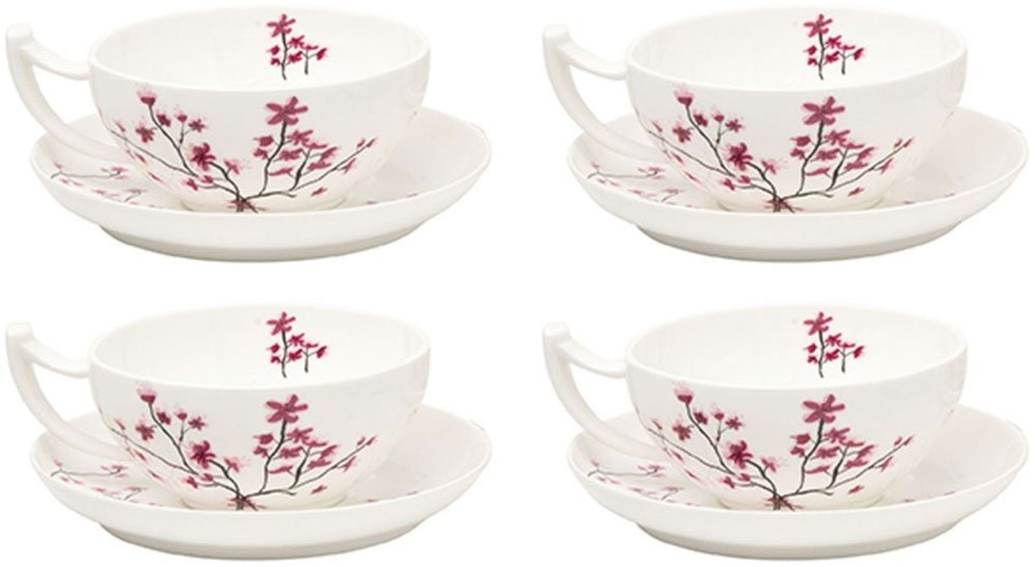 TeaLogic Tasse 4er Set Cherry Blossom Jumbotasse mit Untertasse, Porzellan Bild 1