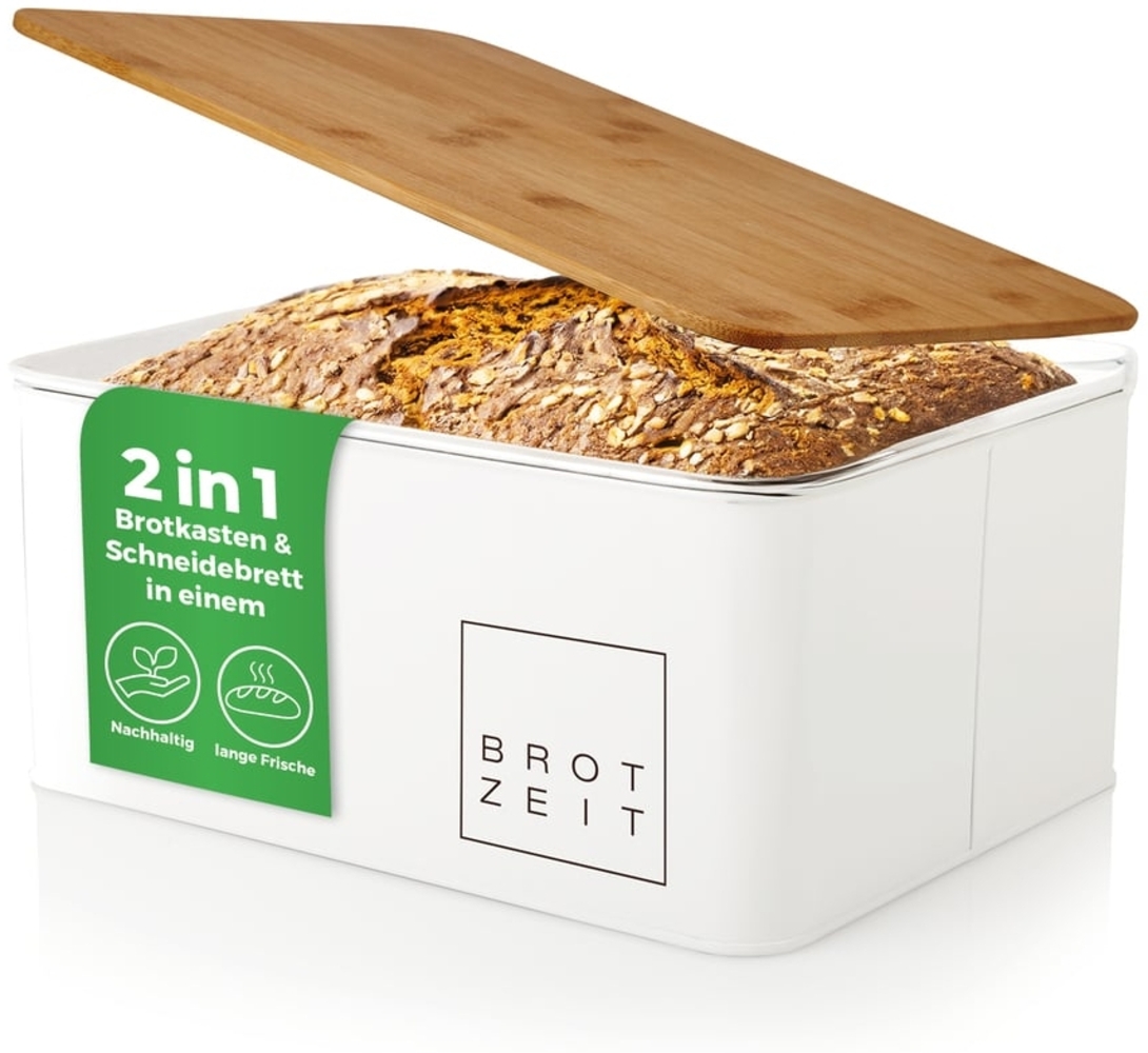 Lumaland Brotkasten Cuisine weiß mit Bambusdeckel Bild 1