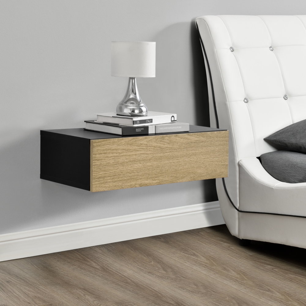 Wandregal Antilles 50x24x12 cm mit Schublade Schwarz/Holz Natur en. casa Bild 1
