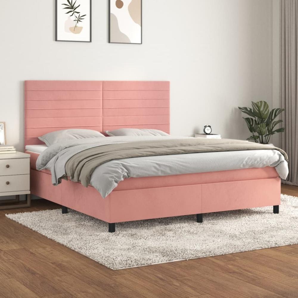 vidaXL Boxspringbett mit Matratze Rosa 160x200 cm Samt 3143096 Bild 1