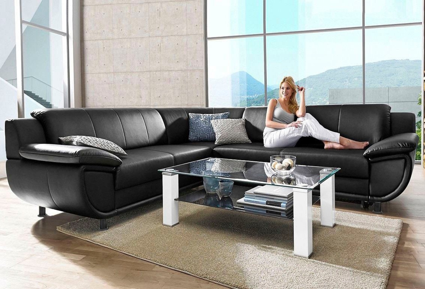 TRENDMANUFAKTUR Ecksofa Rondo wahlweise mit Schlaffunktion, 267x247 cm (BxT), breite Armlehnen, L-Form, wahlweise mit Federkern bestellbar, Füße schwarz Bild 1