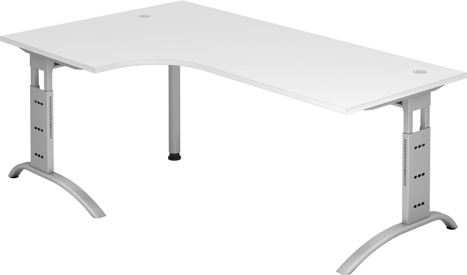 bümö manuell höhenverstellbarer Eckschreibtisch weiß, Schreibtisch L Form 200x120 cm - Eckschreibtisch höhenverstellbar, L Schreibtisch, PC-Tisch Büro, großer Computertisch, F-Serie, FS-82-W-S Bild 1