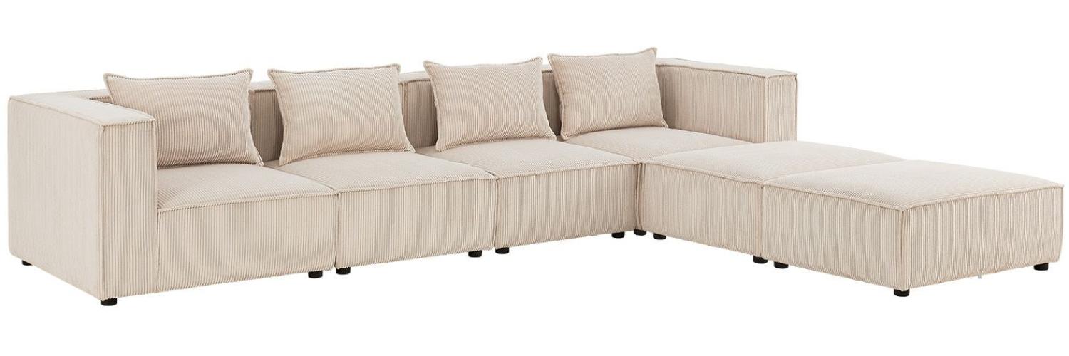 Juskys modulares Sofa Domas XXL - Couch für Wohnzimmer - 2 Ottomanen, Armlehnen & Kissen - Ecksofa Eckcouch Ecke - Wohnlandschaft Cord Beige Bild 1