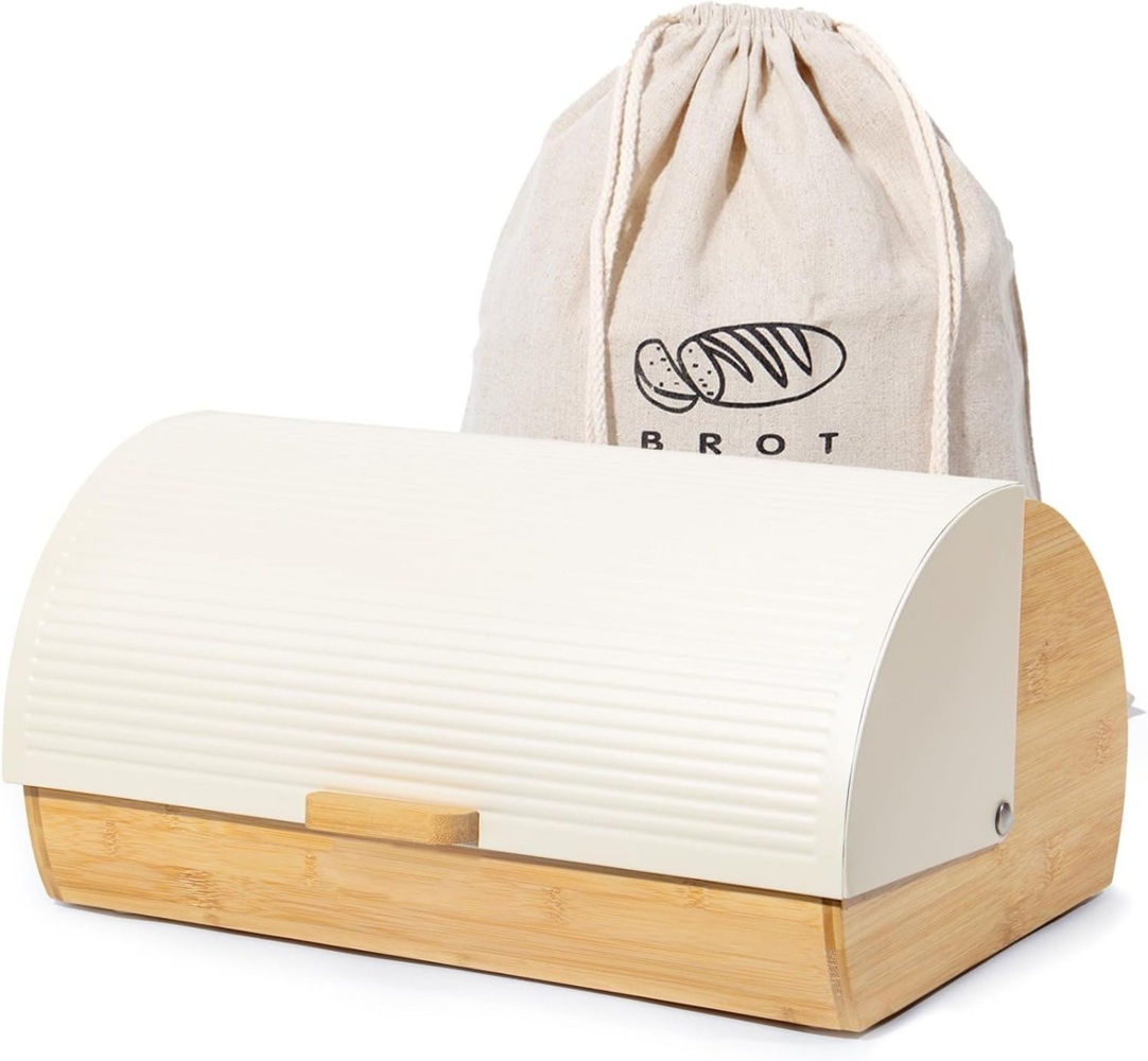 Zedelmaier Brotkasten Brotaufbewahrungsbox aus Metall Holz groß, (Set, 1 x Brotkasten), Brotkorb mit Deckel und Brotbeutel Bild 1