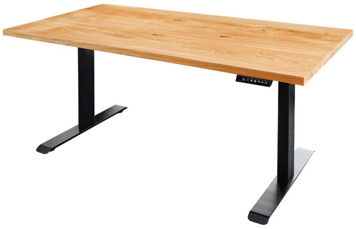 riess-ambiente Schreibtisch OAK DESK 160cm natur schwarz · stufenlos höhenverstellbarer Bürotisch (Einzelartikel, 1-St), massives Eichenholz · Metallgestell · inkl. Display & 6 Knöpfe Bild 1