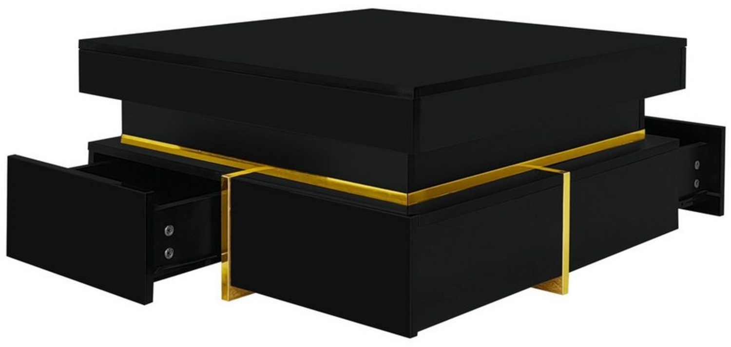 HAUSS SPOLE Couchtisch Hochglanz Beistelltisch mit Schubladen und goldenen Akzenten schwarz (Beistelltisch, 1-St, Zwei Schubladen zur Aufbewahrung), mit glattes Hochglanz-Finish,goldenen Verzierung, L70*H35.5*B70cm Bild 1
