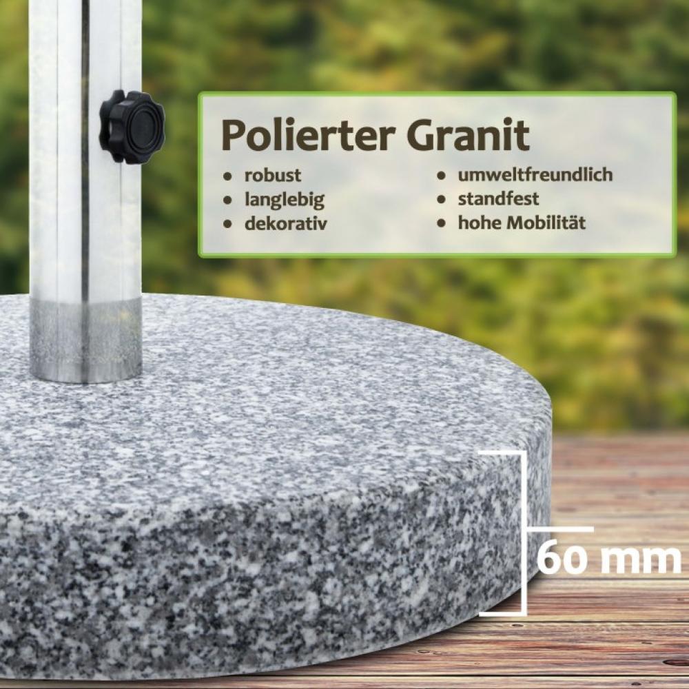 anaterra® Sonnenschirmständer - Granit, 20 kg, Rund, mit Griff, Adapter, Edelstahl, Grau - Schirmständer, Sonnenschirmsockel, Ständer für Sonnenschirm, Balkon, Terasse, Garten, Outdoor Bild 1