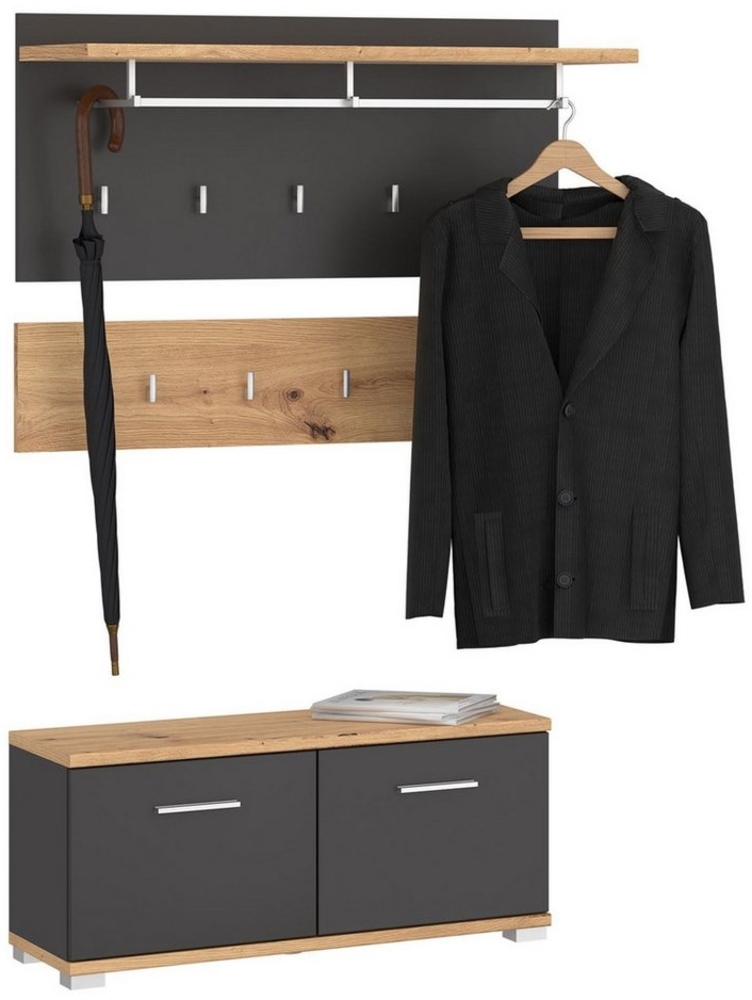 CARO-Möbel Wandgarderobe BILBAO, Garderobenset Flurgarderobe Sitzbank Kosmos Grau Bild 1