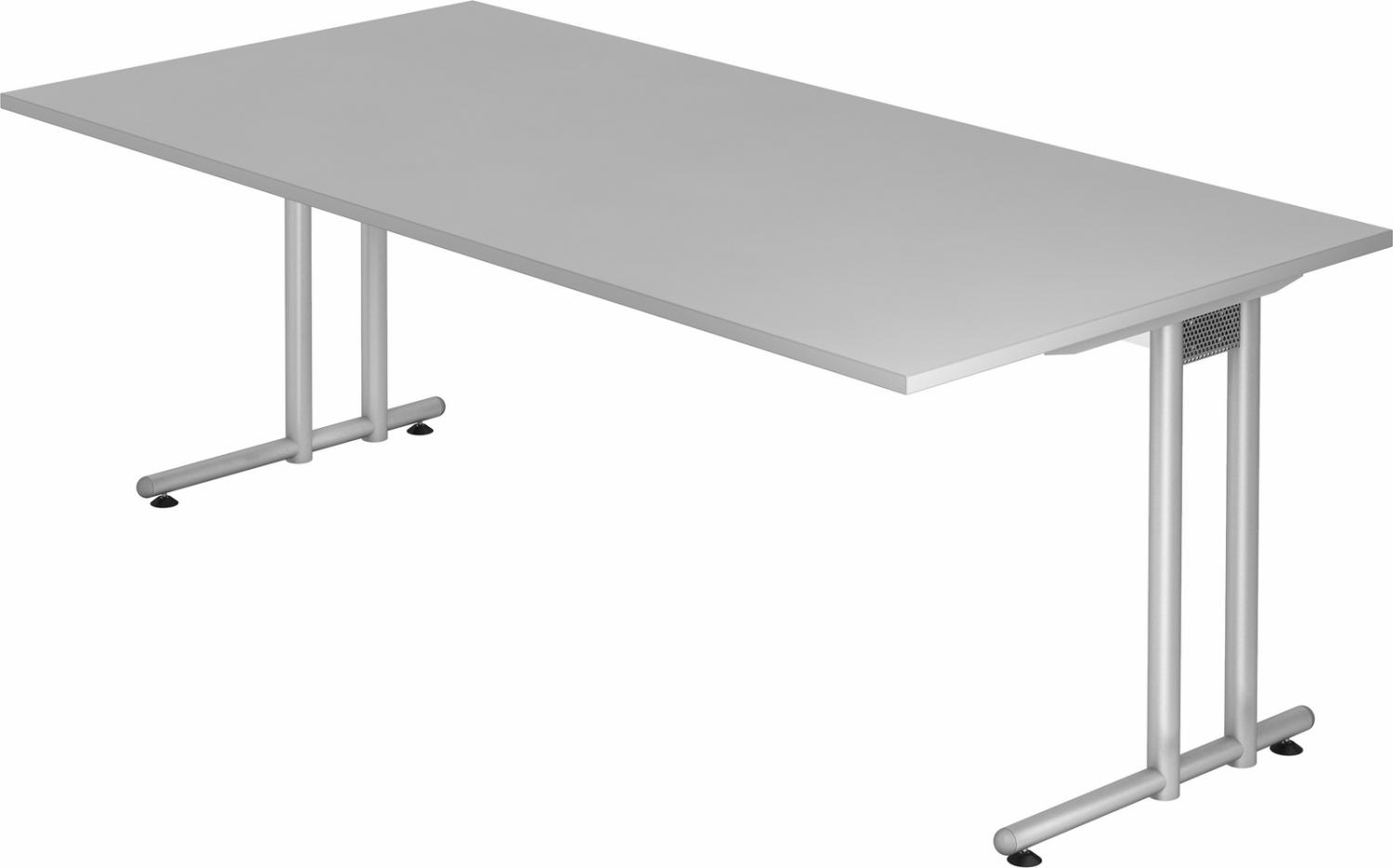 bümö Schreibtisch groß, N-Serie 200x100 cm, Tischplatte aus Holz in grau, Gestell aus Metall in Silber - PC Tisch, großer Computertisch für's Büro, Office Bürotisch, NS-2E-5-S Bild 1