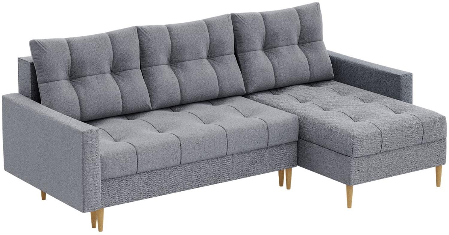 MEBLINI Schlafcouch mit Bettkasten - SCANDO - 220x140x75cm - Grau Stoff - Kleines Ecksofa mit Schlaffunktion - Sofa mit Relaxfunktion und Kissen - Kleine Couch L-Form - Eckcouch Bild 1