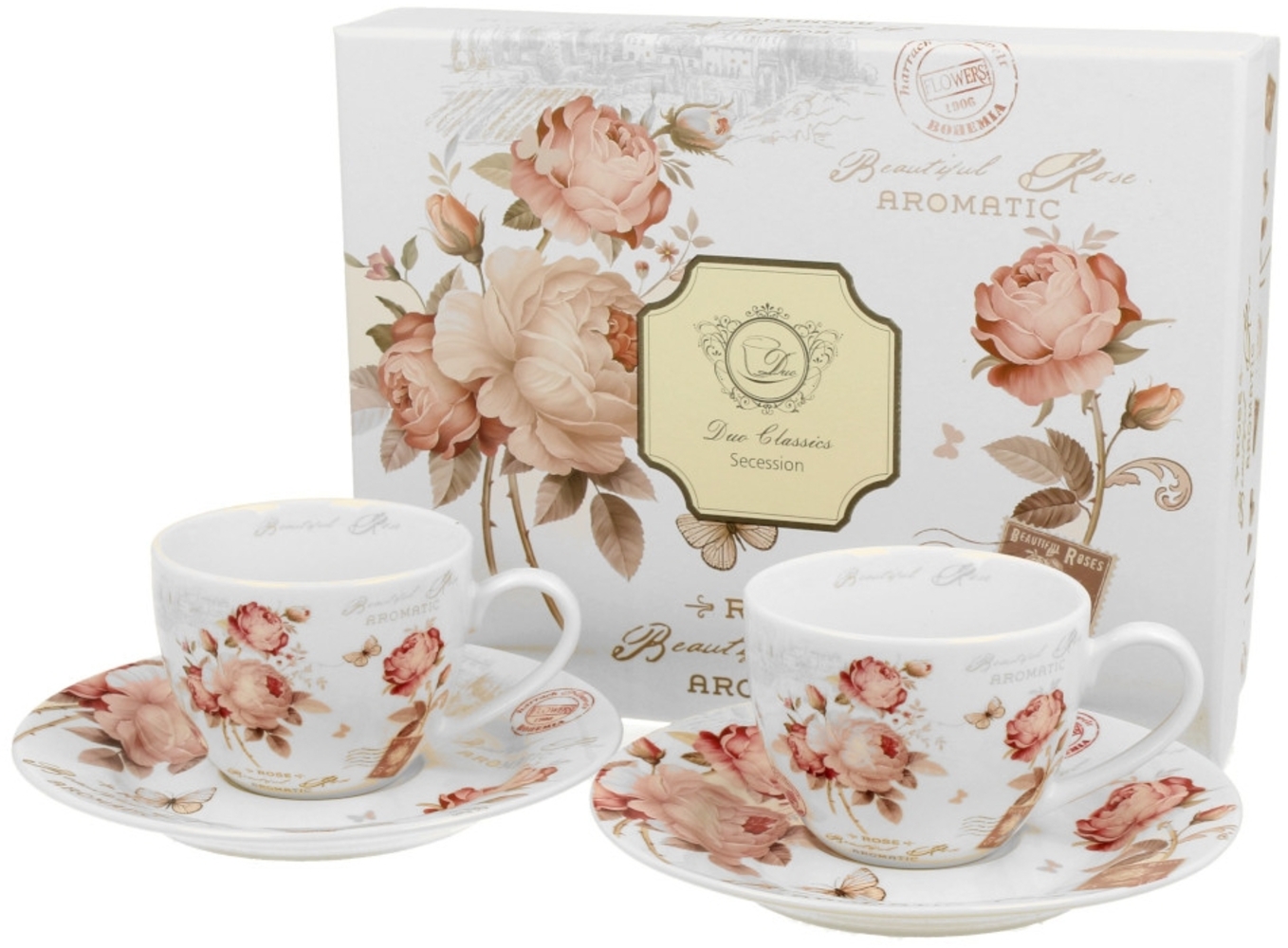 DUO FLORAL 2er-Set Espressotassen 90 ml SECESSION mit Untertassen, New Bone China Porzellan Bild 1