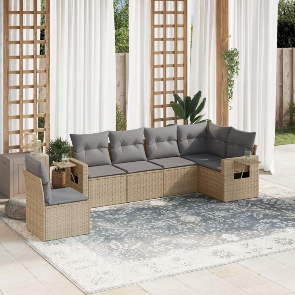 vidaXL 6-tlg. Garten-Sofagarnitur mit Kissen Beige Poly Rattan 3220228 Bild 1