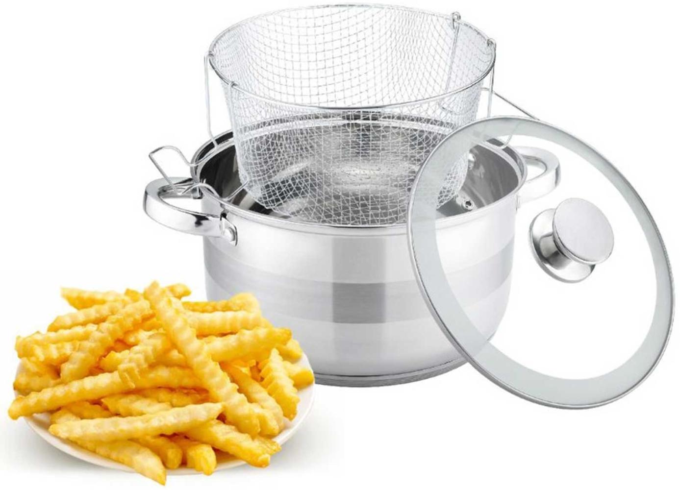 4BIG. fun Kochtopf Frittiertopf 6,5 L Friteuse Pommestopf Nudeltopf, Edelstahl 18/10 Bild 1