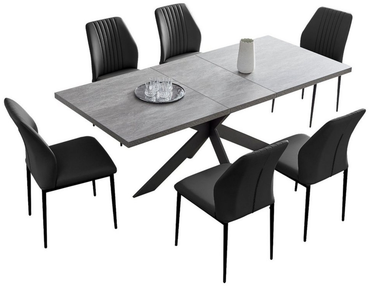 Jiexi Esstisch Esstisch mit 6 stühlen set ausziehbar, ausziehbarer, hohe Härte, für 6 Personen Bild 1