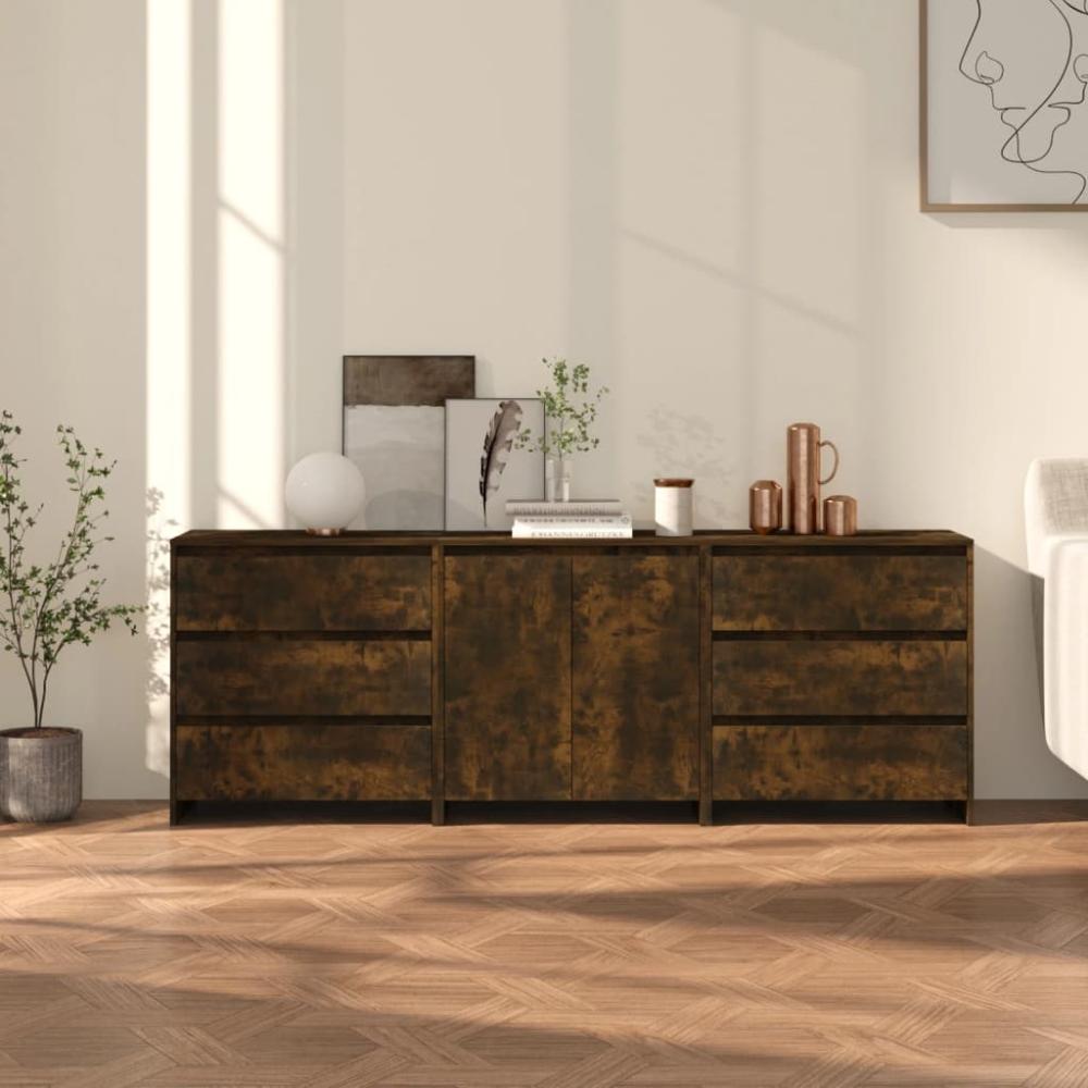 vidaXL 3-tlg. Sideboard Räuchereiche Holzwerkstoff [3098070] Bild 1