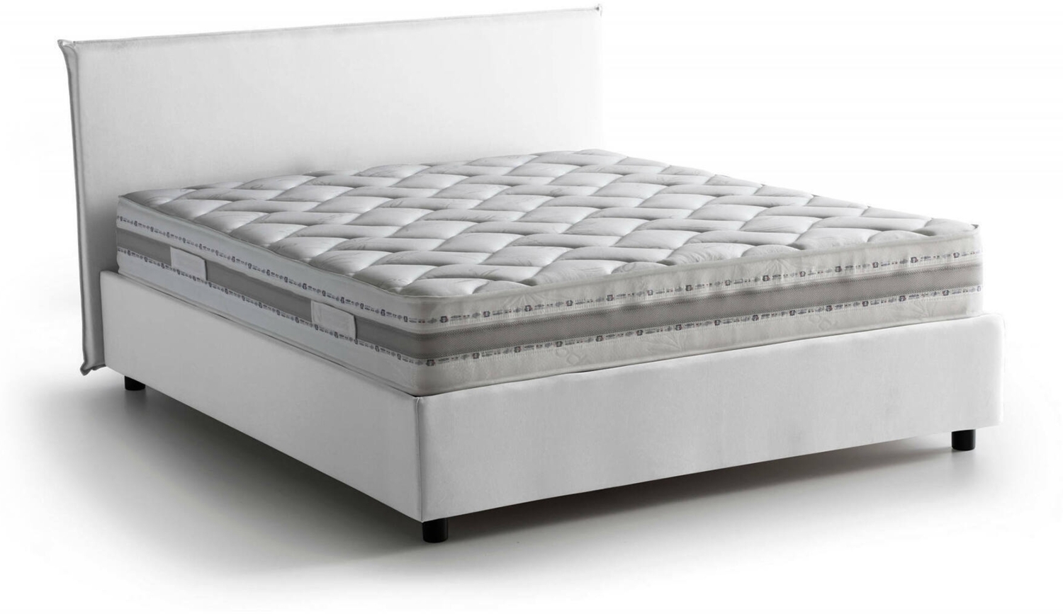 Dmora Doppelbett Aros, Stoffbett mit Stauraum, Öffnung vorne, inklusive Matratze 140 x 200 cm, 100 % Made in Italy, Weiß Bild 1