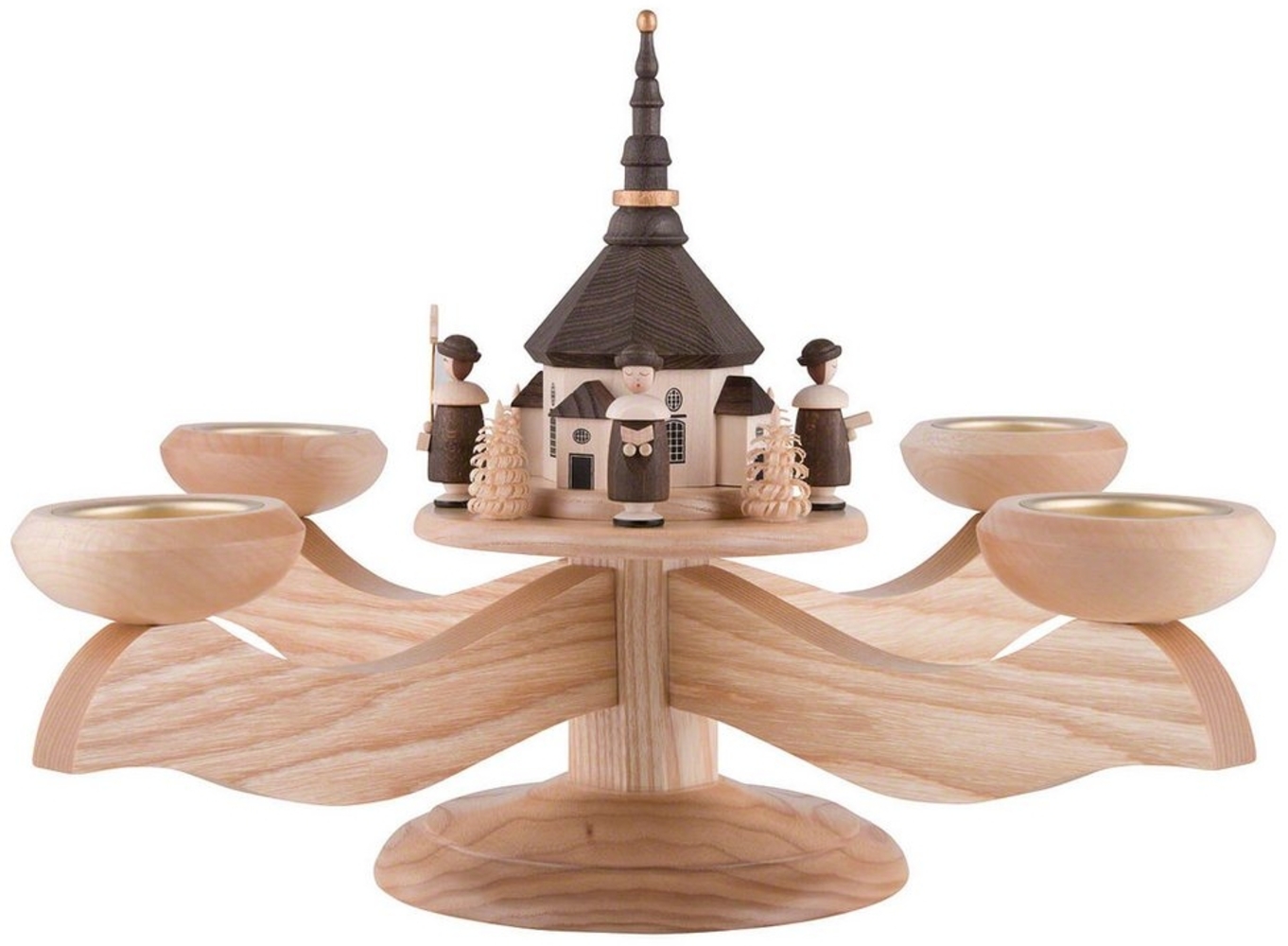 Albin Preissler Adventsleuchter mit Seiffener Kirche, Handwerkskunst aus dem Erzgebirge, Weihnachtsdeko aus Eschenholz Bild 1