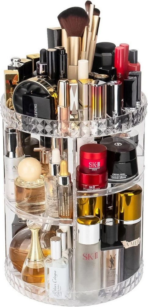 Refined Living Organizer 360° Drehbarer Make-up-Organizer, Schminktisch-Organizer (verstellbarer und multifunktionaler Schminktisch-Organizer, Skincare-Organizer, Badezimmer-Aufbewahrung, Make-up-Regal, Kosmetikständer, mit Slot-Top, 1 St, transparente... Bild 1