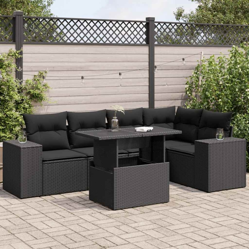 vidaXL 6-tlg. Garten-Sofagarnitur mit Kissen Schwarz Poly Rattan 3326796 Bild 1