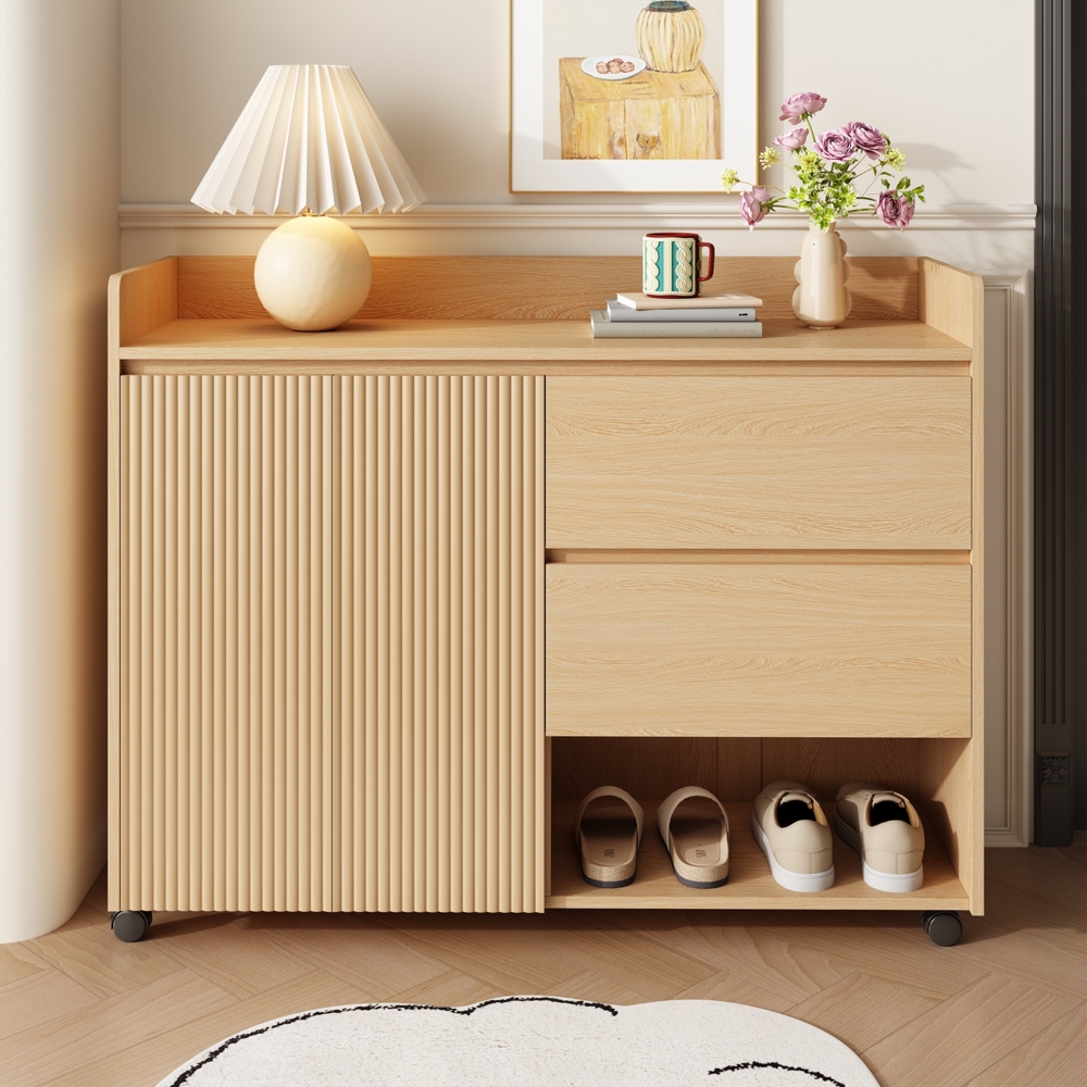 Flurschrank 110x35x86 cm - Mobiler Schuhschrank mit Rollen & verstellbaren Trennwänden Bild 1