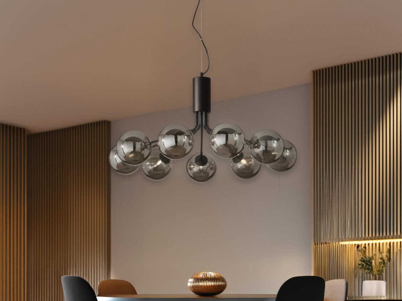 Pendelleuchte HONEY 9-flammig Schwarz mit Glaskugeln Rauchglas, Ø 83cm Bild 1