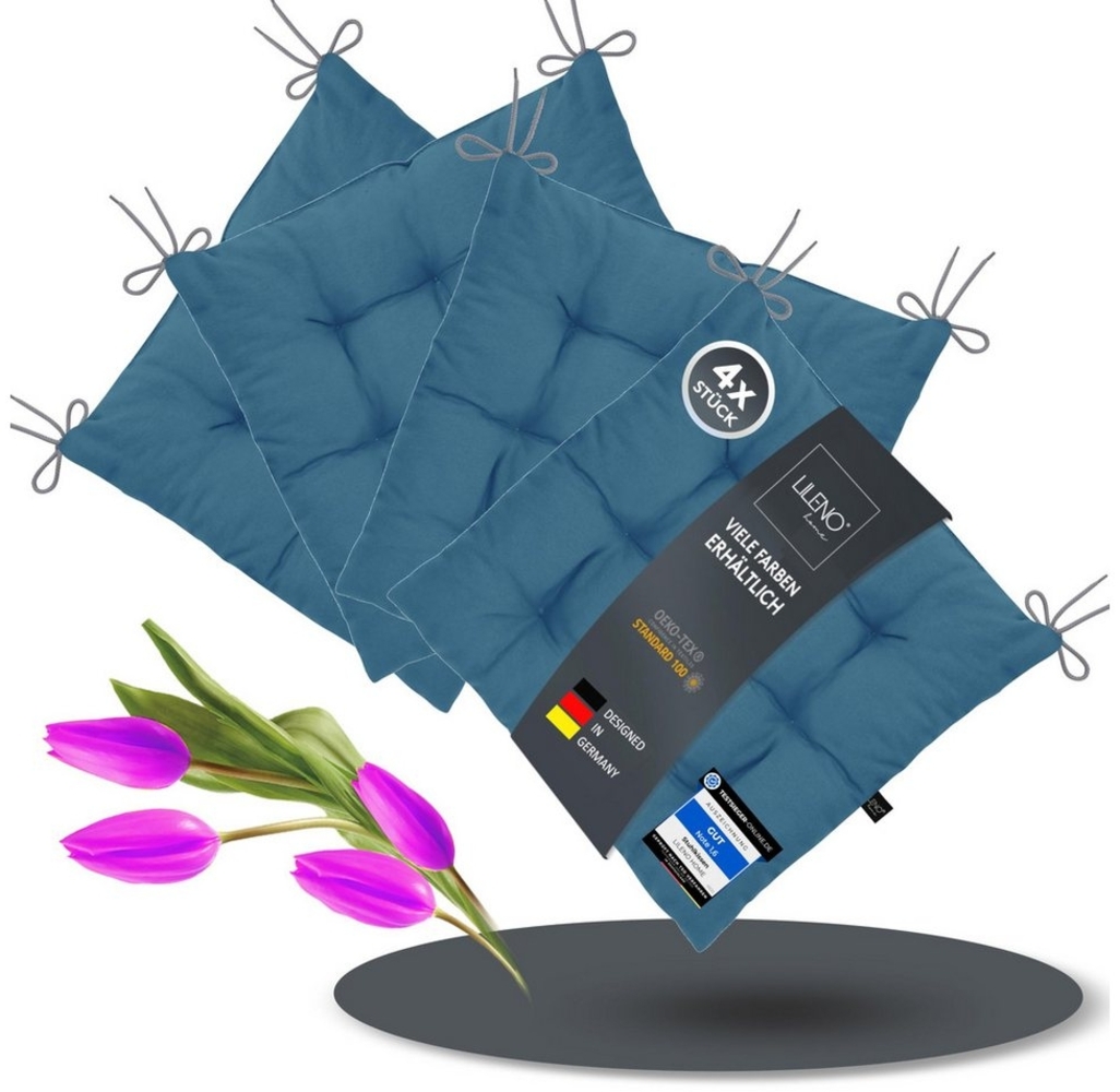 LILENO HOME Stuhlkissen Sitzkissen für Gartenstuhl, Küchenstuhl oder Esszimmerstuhl 40 x 40 x 6 cm, Bequeme Indoor u. Outdoor Stuhlauflage als Stuhl Kissen Mittelblau Bild 1