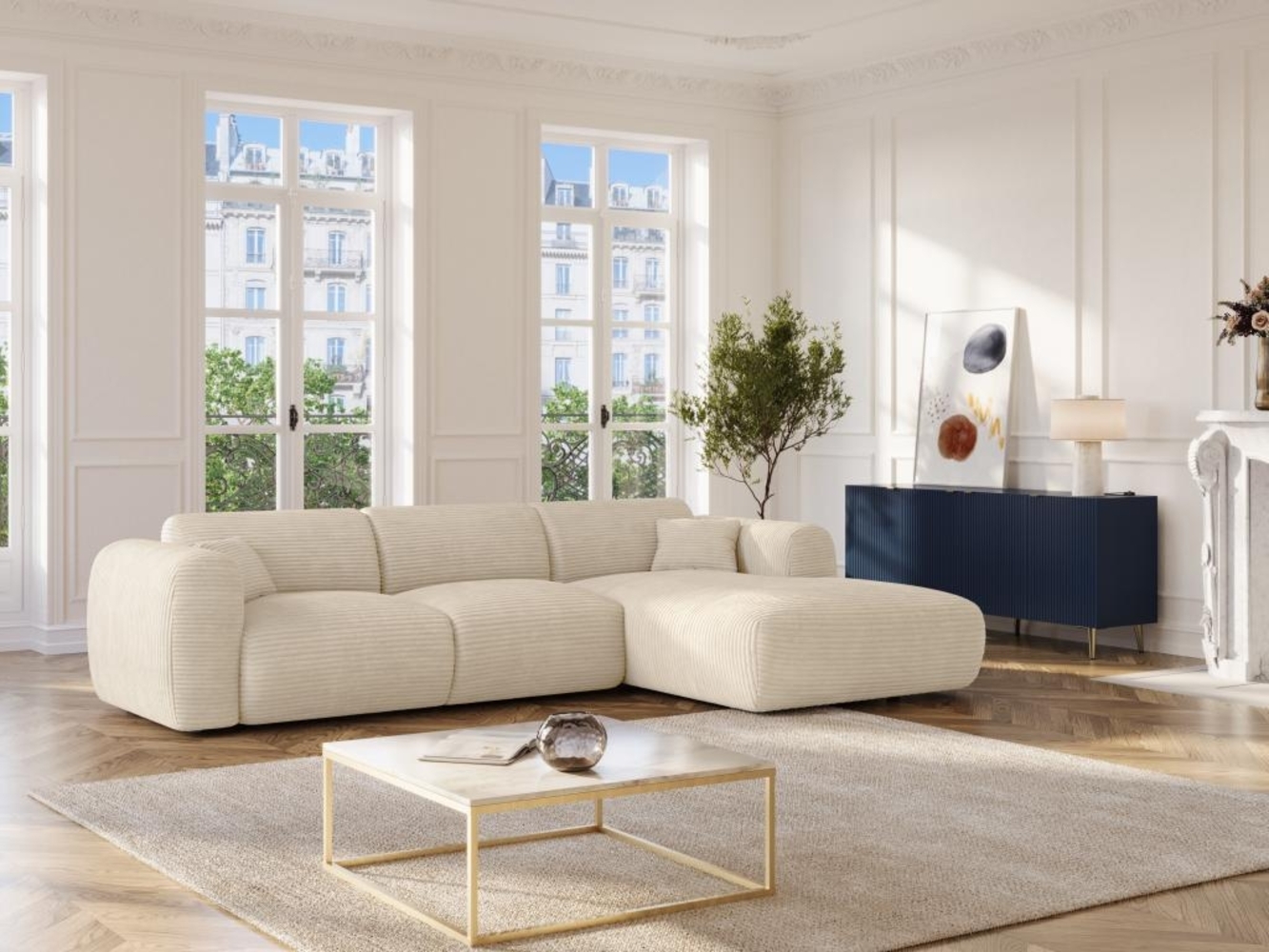 Vente-unique - Großes Ecksofa - Ecke rechts - Cord - Beige - POGNI von Maison Céphy Bild 1