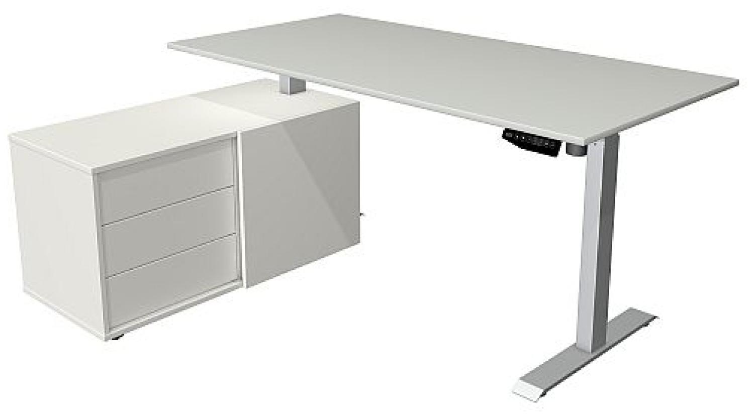 Kerkmann Schreibtisch Sitz- /Stehtisch Move 1 silber mit Sideboard lichtgrau Bild 1