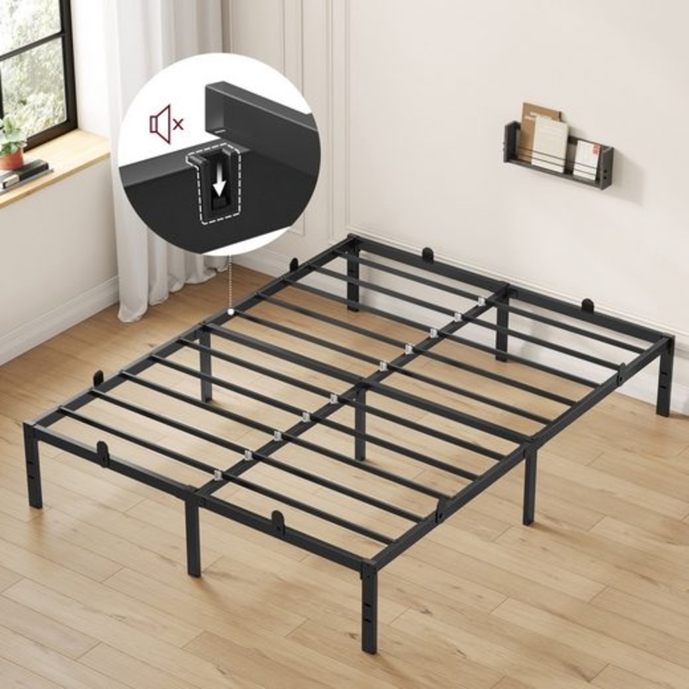 VASAGLE Doppelbettgestell, Bett, 140 x 200 cm, Metallbett, Bettrahmen, Unterbettaufbewahrung, modern, Gästebett, einfacher Aufbau, tintenschwarz RMBDE134B01 Bild 1