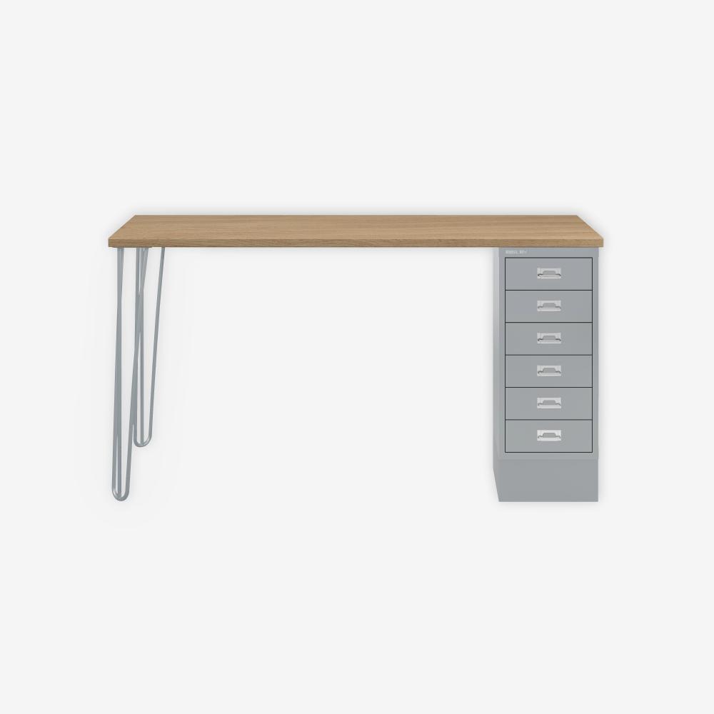 MultiDesk, 2 Stahlfüße, 1 MultiDrawer mit 6 Schüben, Dekor natürliche Eiche, Farbe Silber, Maße: H 740 x B 1400 x T 600 mm Bild 1