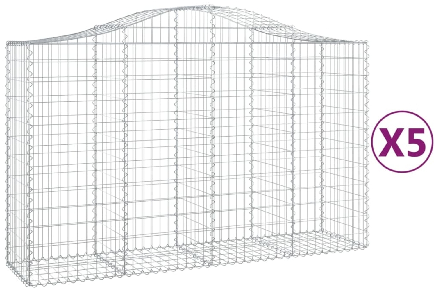 vidaXL Gabionen mit Hochbogen 5 Stk. 200x50x120/140cm Verzinktes Eisen 3145664 Bild 1