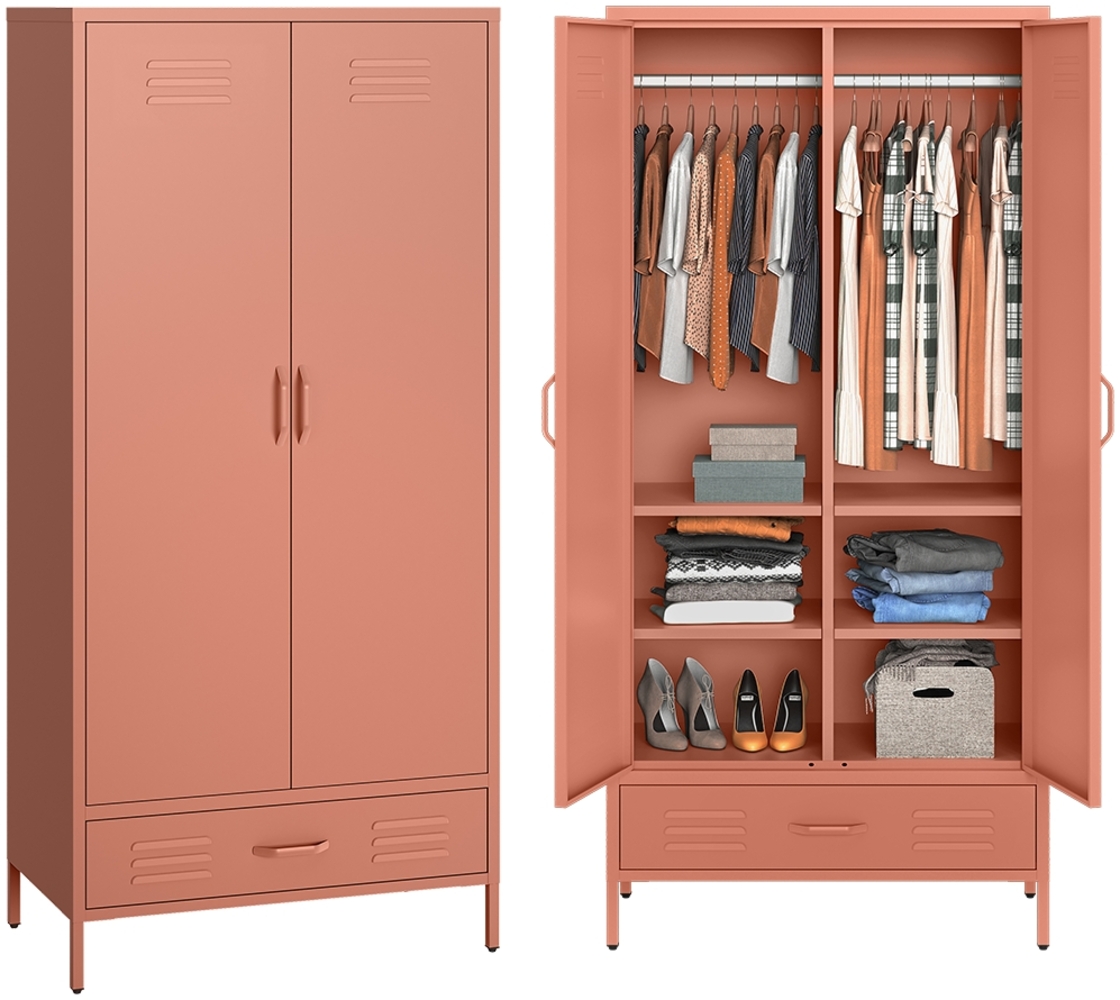 skølm 'Atria' Kleiderschrank mit Schublade, Metall, 170x45x80 cm, terrakotta, Garderobe mit 4 Fächern und 2 Kleiderstangen Bild 1
