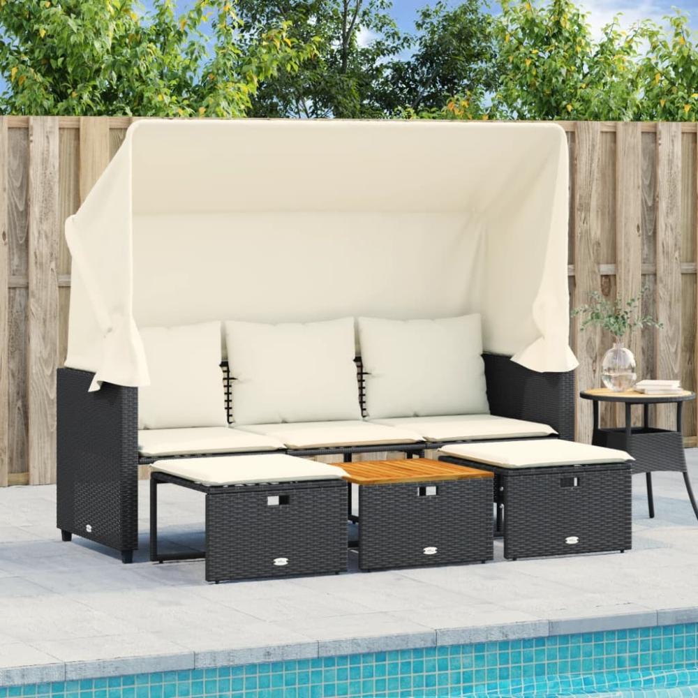 vidaXL Outdoor-Sofa 3-Sitzer mit Dach und Hockern Schwarz Poly-Rattan 365453 Bild 1