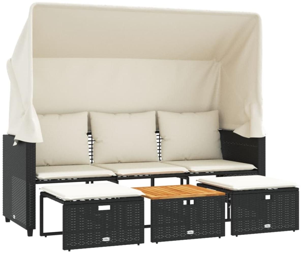 vidaXL Outdoor-Sofa 3-Sitzer mit Dach und Hockern Schwarz Poly-Rattan 365453 Bild 1