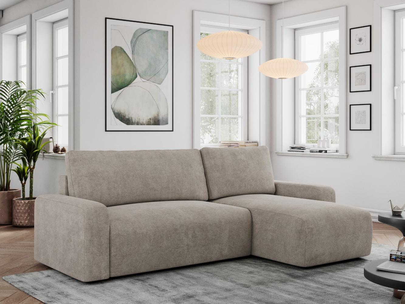 Ecksofa L-form, mit Schlaffunktion und Bettkasten - ARGOS - Beige Stoff Bild 1