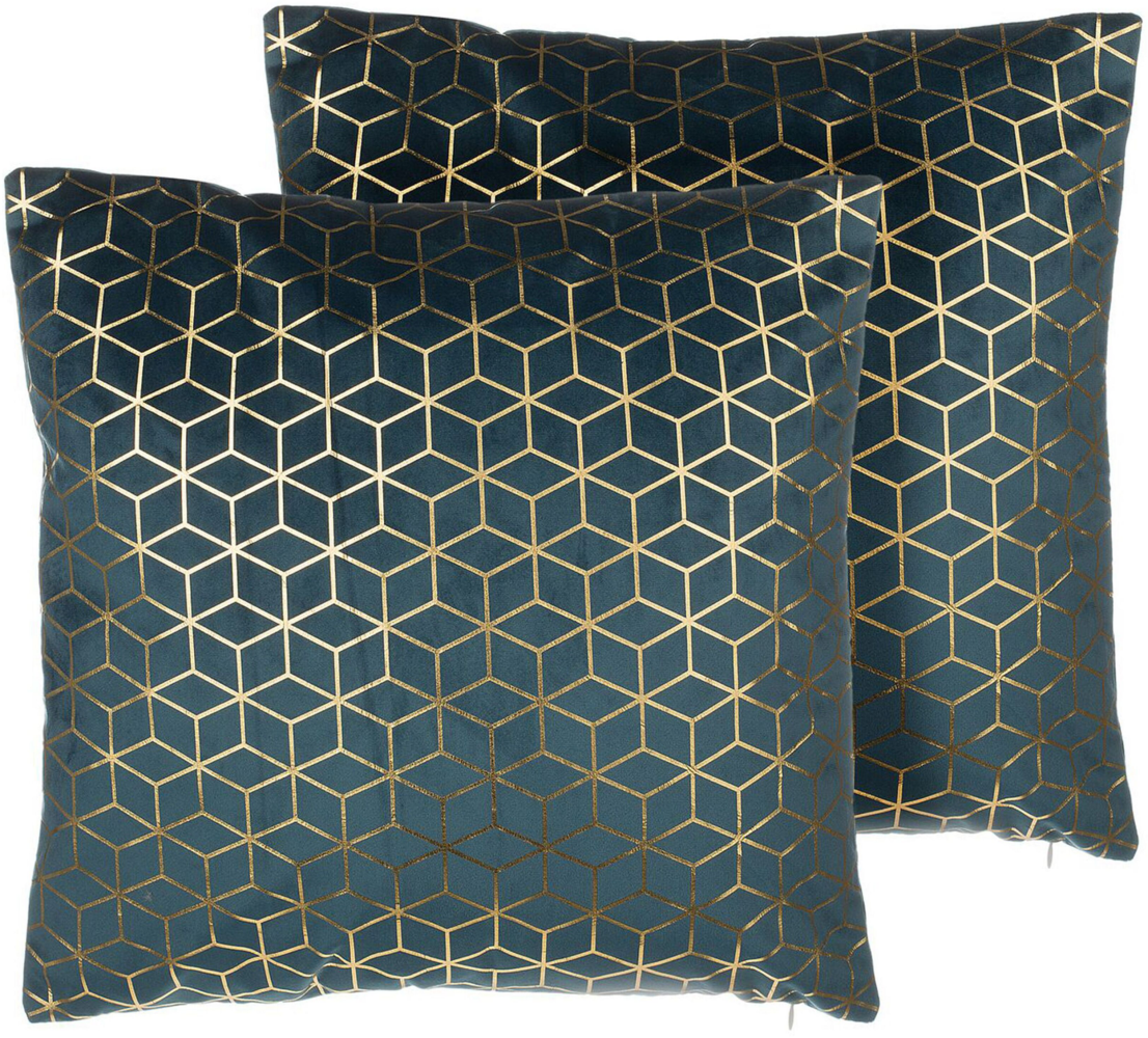 Kissen 2er Set CELOSIA Samtstoff 45 x 45 cm Geometrisches Muster Dunkelblau Bild 1