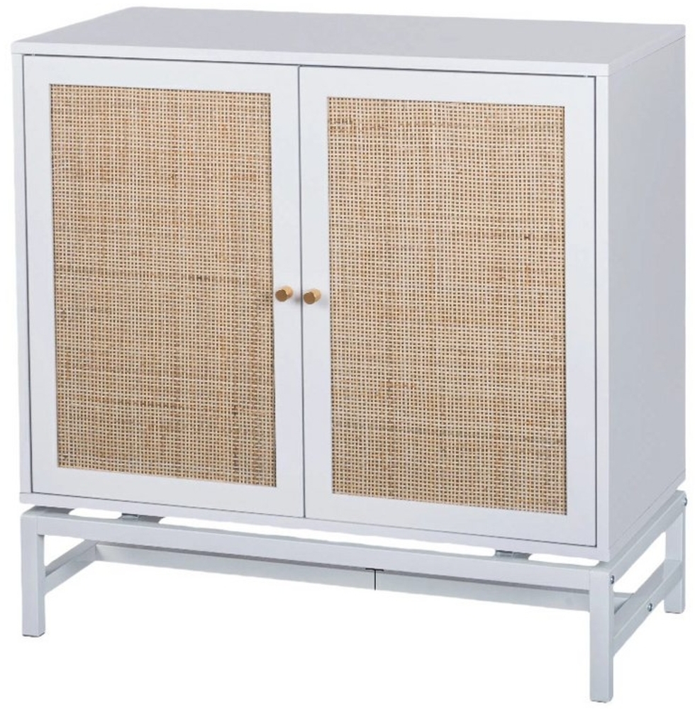 YNOFIT Sideboard 2-türiges Buffet, Rattan Dekoration, 80x40x80cm Küchenschrank (geeignet für Wohnzimmer Flur Eingangsbereich), Mehrzweckschrank mit Tür Küchenschrank, Aufbewahrungsschrank Bild 1