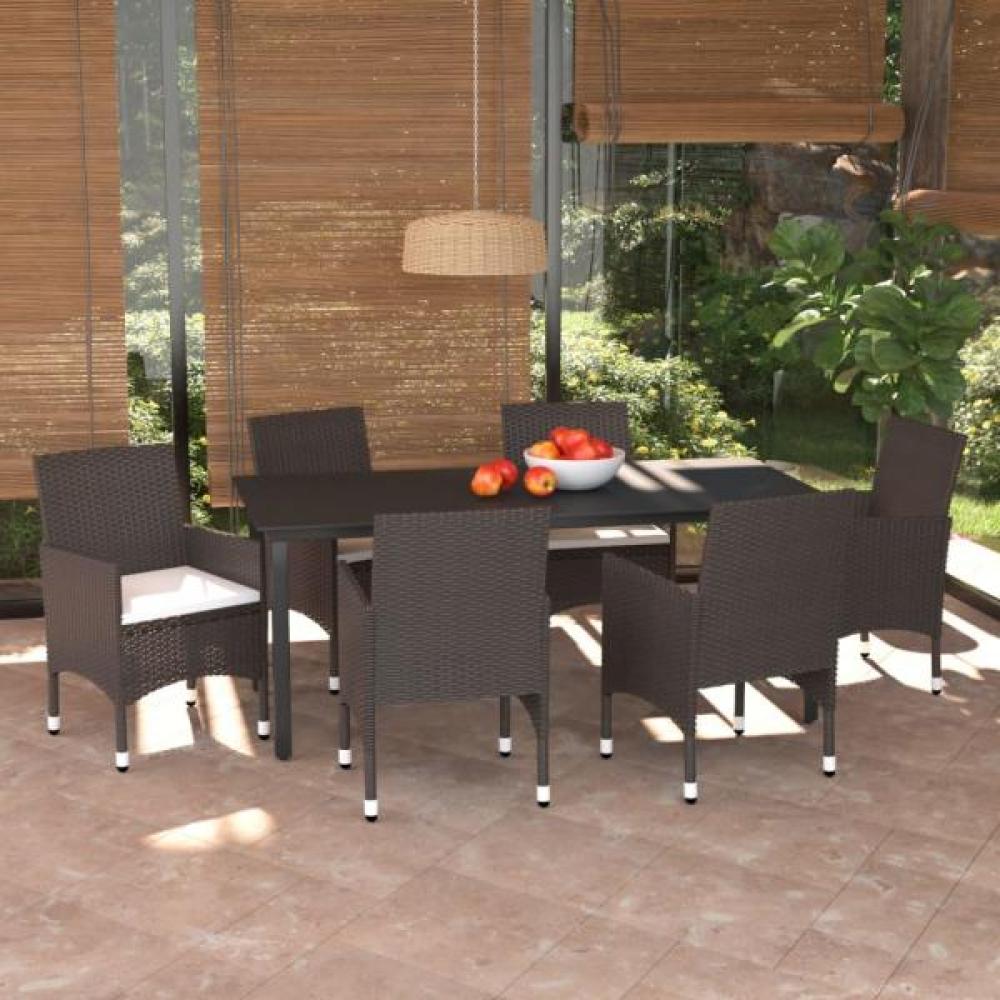 vidaXL 7-tlg. Garten-Essgruppe mit Kissen Poly Rattan Braun 3094995 Bild 1