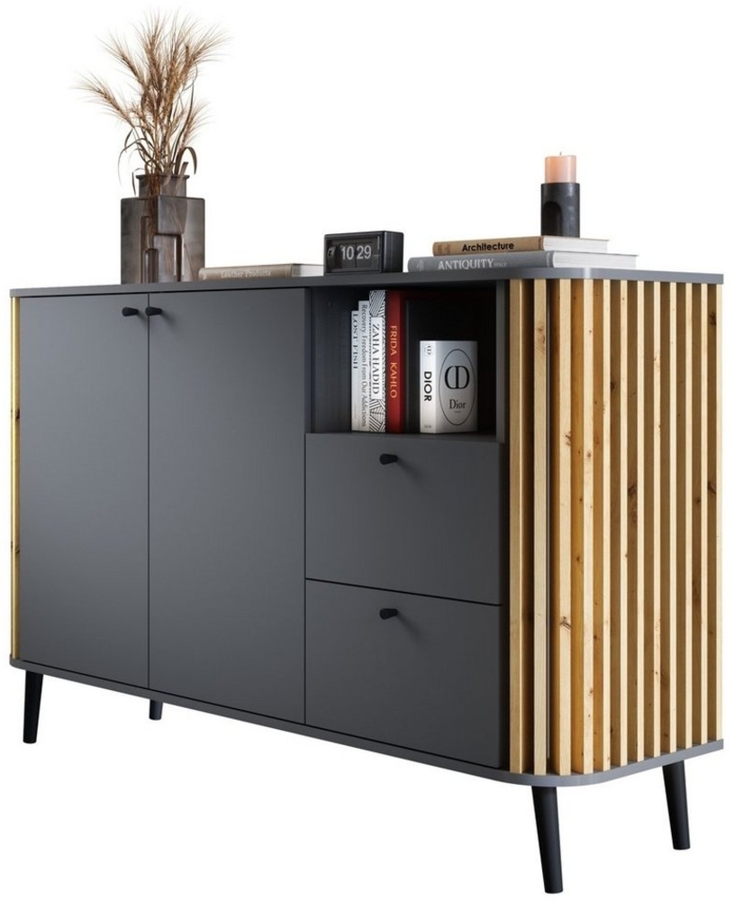Newroom Sideboard Zak, Grau Sideboard Modern Wandpaneel Elegant Highboard Anrichte Wohnzimmer Bild 1