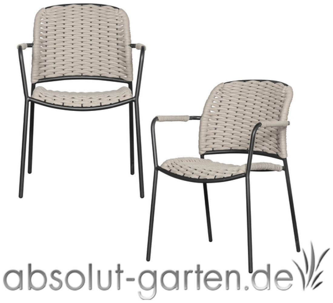 Gartenstuhl Taku 2er-Set aus Metall mit Armlehne, Sand Bild 1