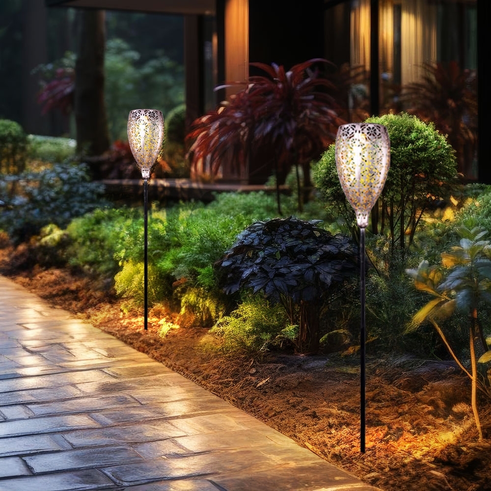 2x LED Solar Steckleuchte, schwarz-gold, H 90 cm Bild 1