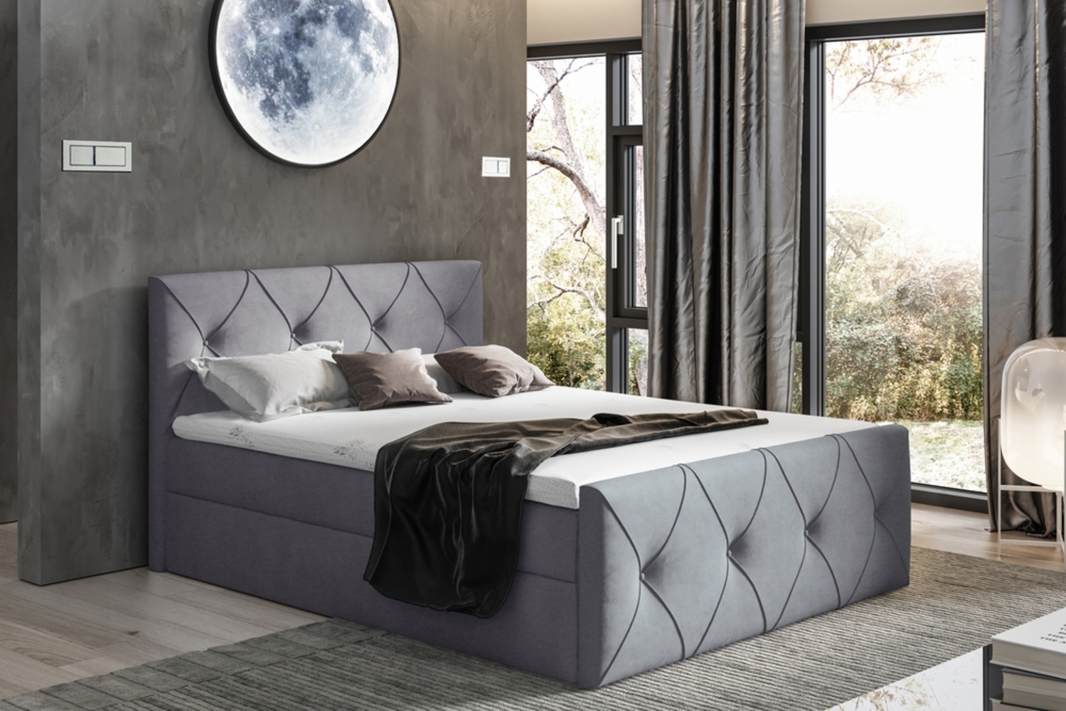 99rooms Arian Lux Boxspringbett Velours 200 x 200 cm Dunkelgrau Bild 1